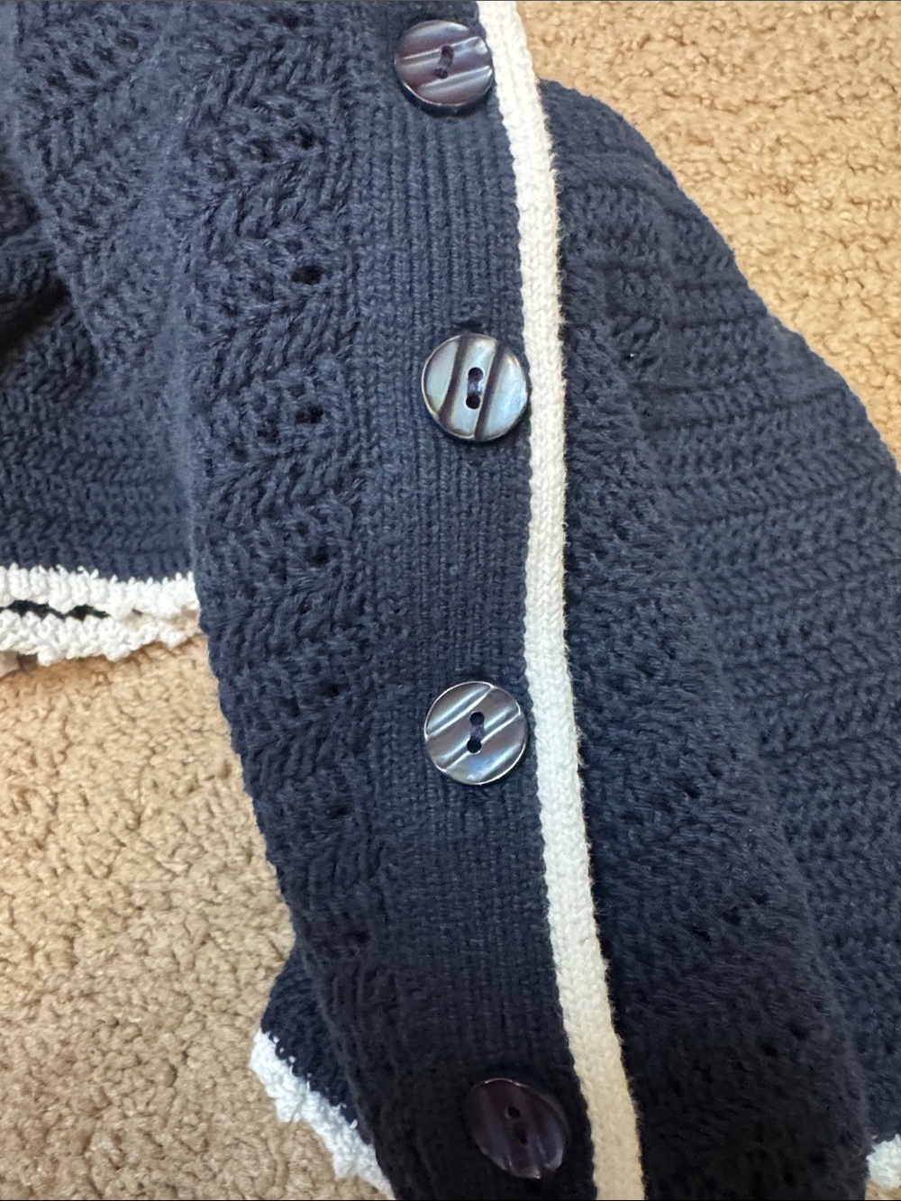 Abercrombie & Fitch Navy Short-Sleeve Cardigan with White Trim - Picture 2 of 3